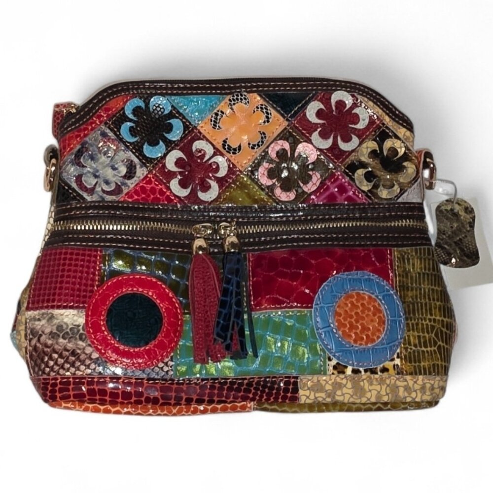 Women’s Multicolor Floral Crossbody Bag Colorful Purse Snake Pattern NWT